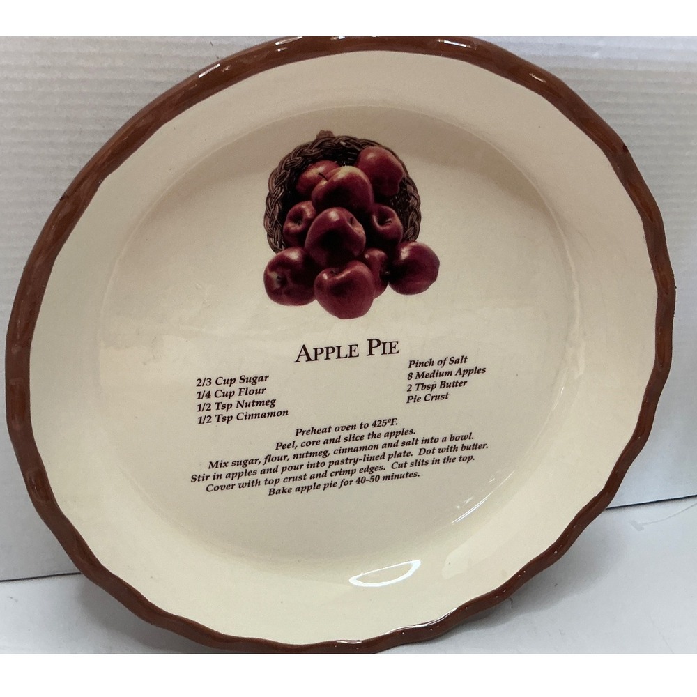 Vintage Apple Pie Ceramic Deep Dish Baker Recipe Basketweave 10.5 Inch
